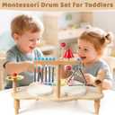 Baby Drum Set for Toddlers 1-3, Wooden Musical Percussion Instruments with Xylophone, Kids Drumset Educational Montessori Music Toys Birthday Gift for Boys Girls