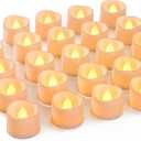 Homemory 48-Pack Novelty Flickering Flameless Tea Lights Candles, 200+Hours Battery-Operated LED Fake Candles for Wedding Table Centerpieces,Proposal,Anniversary, White Base, 1.5''xH1.3 (Bright Amber Glow, White Base)