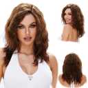 REEWES FASHION HAIR 13x4x1 Chocolate Brown Glueless Lace Front Wigs Pre Plucked Synthetic Water Wave wig With Reddish Brown Highlight Wear and Go HD lace front Wig for Women