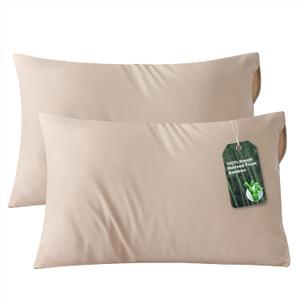 Bedsure Zipper Pillow Cases Standard Size, Cooling Pillow Cases Set of 2, Rayon Derived from Bamboo Cooling Pillowcase for Hot Sleepers, Soft & Breathable Pillow Covers, Gifts, Khaki, 20x26 Inches