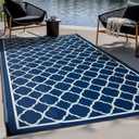Waterproof Outdoor Rug 5x8 ft, Reversible Plastic Straw Rug, Easy to Clean Patio Rug, Portable Carpet for Patio, RV, Deck, Balcony, Backyard, Picnic, Beach, Clover, Navy Blue