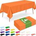 LANLISA 4 Pack Orange Plastic Tablecloth, 54 x 108 Inch Rectangle Table Cloth Disposable, Halloween Party, Thanksgiving Decorations, Harvest, Fall Tablecloths, Plastic Cover