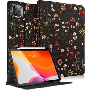 for iPad Air 11 Inch M3/M2,for iPad Air 5th/4th,for iPad Pro 11 Inch(4th/3rd/2nd/1st Gen) - Smart Folio Cover (Auto Wake/Sleep) with Build-in Pencil Holder for Apple Tablet,Retro Floral (Black Retro Flower)