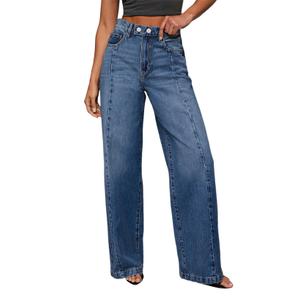 Sidefeel Women's Wide Leg Jeans High Waisted Stretchy Front Seam Denim Pants (Size 4 Blue)