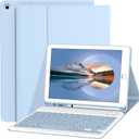 Keyboard Case for iPad 9.7 Inch 2018/2017 6th/5th Generation, Air 2/1 [Magnetic Detachable Wireless Keyboard][Support 3 System] Flip Stand Case with Pencil Holder for iPad 9.7, Light Blue