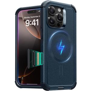 ESR for iPhone 16 Pro Phone Case, 23ft Military-Grade Drop Protection, Shock-Absorbing Rugged Cover, MagSafe Accessories Compatible, Cyber Series, Navy Blue