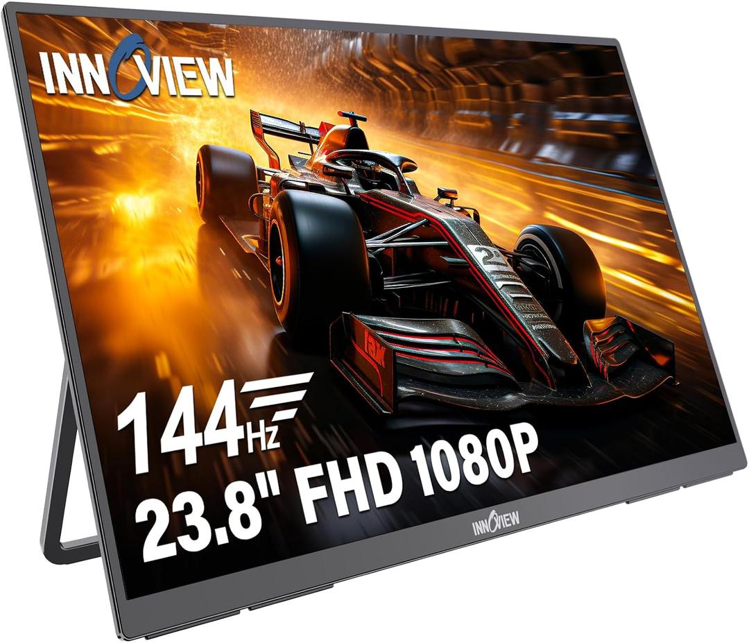InnoView Large Portable Monitor 23.8inch FHD 1080P 144Hz USB-C, HDMI Computer Display HDR 100% sRGB IPS Gaming Monitor W/180Adjustable DC Eyes Care Stand for Laptop PC MAC Phone PS4 Xbox Switch