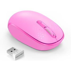 TECKNET Wireless Mouse for Laptop, 2.4G Quiet Computer Mouse with USB Receiver, 4 Buttons Portable Cordless Mice for Chromebook, Laptop, PC, Mac, 800/1200/1600 DPI (Rose Red)