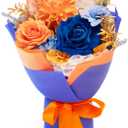 2 x TINGE TIME Preserved Flowers Bouquet, Orange & Navy Blue Roses Gift Bouquet, Eternal Roses Bouquet for Wedding, Table Centerpieces, Mothers Day, Birthday Gifts, Anniversary, Graduation