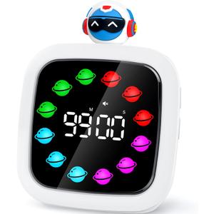 Yunbaoit Digital Visual Timer for Kids, Rechargeable 99-Minute Silent Countdown Timer with 19 Ringtones, 9 Optional DIY Color Planet Display, Time Management Tool with Pause Function (Robot)