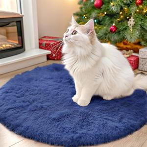 OLANLY Navy Blue Round Rugs for Bedroom - Machine Washable, 2x2 Feet Circle Area Rugs for Living Room, Soft and Fluffy Shaggy Carpet for Teen Girls and Boys, Nursery Rooms, Dorms, Home Decor Aesthetic (2ft Round)