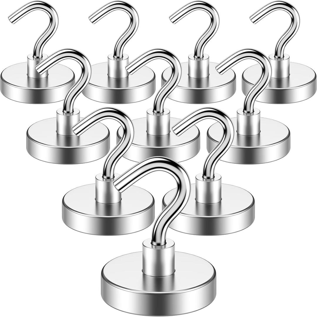 VNDUEEY Magnetic Hooks, 80 Lbs Heavy Duty Magnet Hooks Cruise for Hanging, Super Strong Magnetic Hooks for Cruise Cabin, Refrigerator, Classroom, Magnetic Metal Hooks for Grill (Silver, Pack of 10)