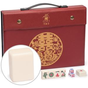 Yellow Mountain Imports Chinese Mahjong Set, Classic Ivory with 146 Ivory Colored Small Tiles, Vinyl Case, Wind Indicator and Dice - for Chinese Style Gameplay Only [] (Off-white)