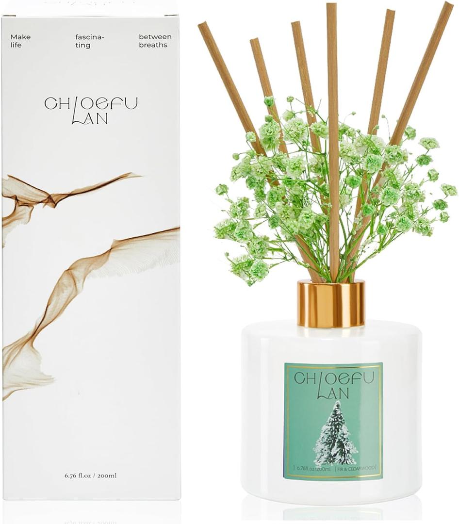 Chloefu LAN Fir & Cedarwood Red Diffuser Gift Set Natural Fragrances Oil Diffuser Non-Toxic Air Freshening for Home Red Diffuser for Bathroom Decor for Christmas 7.05 oz (200ml)