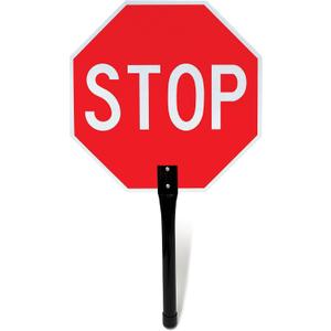 OLANZU Double Sided Handheld Stop Signs 18x 18 - 60 MIL Aluminum Stop Sign with Handle (Metal) - Rust Free, UV Protected - High Intensity Honeycomb Reflective for Traffic Control & Safety, Pack of 1