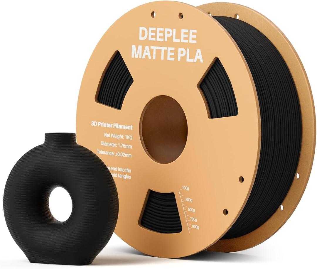 DEEPLEE Matte PLA Filament 1.75mm, 3D Printer Filament Dimensional Accuracy +/- 0.02mm, No Clogging, Higher Toughness, Cardboard Spool 3D Filament, 1kg Black