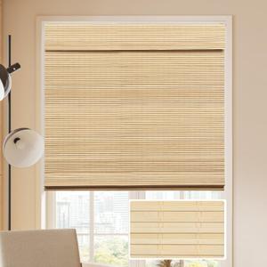 LUCKUP Cordless Bamboo Roman Blinds Shades for Indoor Windows-Blackout Room Darkening Roman Blinds with 6" Valance Cover Enhanced Privacy, 34" W x 64" H (Privacy-natural)