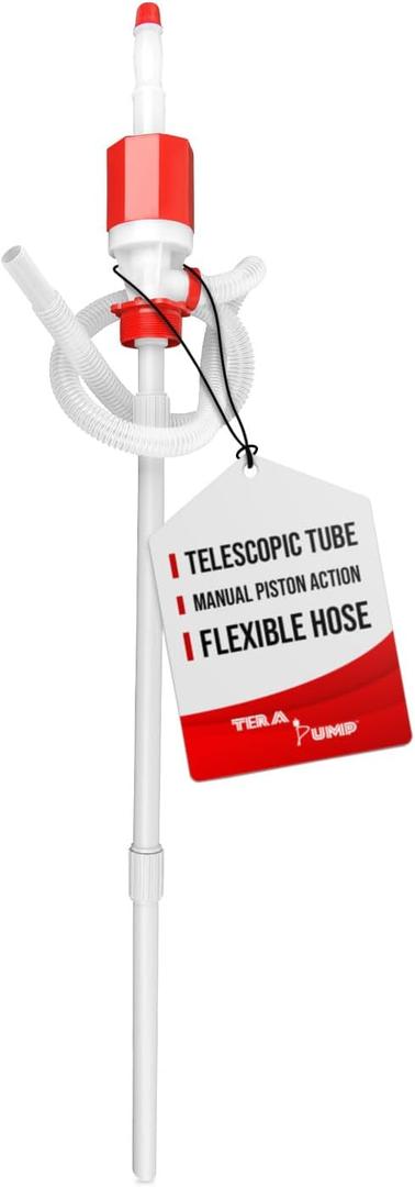 TERA PUMP TRDRUM40 (BPA-Free) Compact Manual Fuel Drum Pump Heavy Duty Portable with Adjustable Length for 55-Gallon Drum Barrels