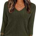 PRETTYGARDEN Women's Long Sleeve Shirts Ribbed Knit V Neck Tee Dressy Casual Blouses Going Out Tunic Tops 2026 Fall Outfits (XXL)