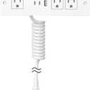 Furniture Drawer Outlet, Recessed Power Strip with (3) PD 20W USB Ports Fast Charging & (3) 15 Amp AC Outlets, (14 AWG) 5 FT White Spring Cord