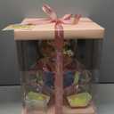 LED Teddy Bear Night Light, Holographic Iridescent Design, Nursery Decor Display Box with Ribbon (Pink Hear, Medium)