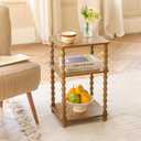 Fultyle End Table, Small Side Table with 3 Tier Open Shelf, Modern NightStand Accent Table for Small Spaces, Living Room and Office (Caramel Tan)