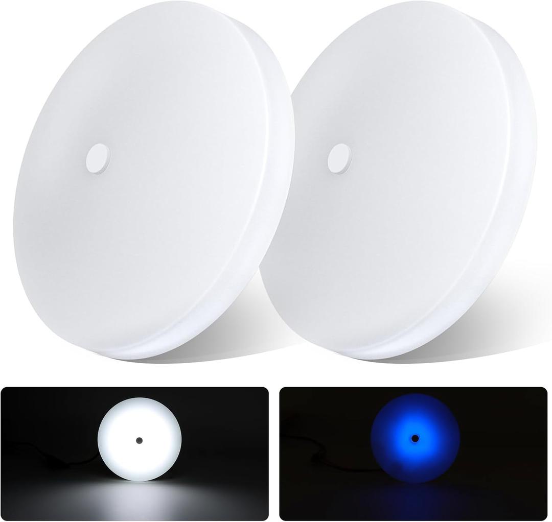 acegoo RV Ceiling Dome Light 4.5 Inch 12V Overhead LED Puck Light for Motorhome Boat Camper Trailer Truck Car, Surface Mount CRI90+ 2-Pack (5000K with Blue Nightlight)