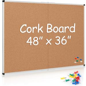 Board2by Cork Board Bulletin Board 36 x 48, Silver Aluminium Framed 4x3 Corkboard, Foldable Office Board for Wall, Large Wall Mounted Notice Pin Board with 36 Push Pins for School, Home & Office