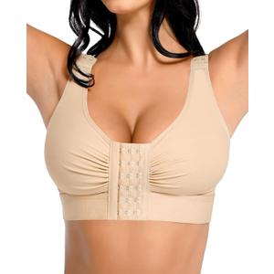 FeelinGirl Post Surgery Compression Bra for Women's Front Closure Bra with Adjustable Straps Wirefree (Large)