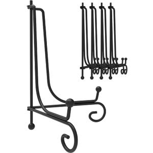 Iron Display Stand 5 Packs, 10 Inches Plate Stand Picture Stand Photo Stand for Display, Black Foldable Easel Stand Holder for Photo Frame, Artwork, Collection, Decorative Plate, Book, Office