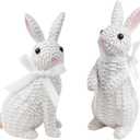 Easter Bunny Decor, Rattan Effect Resin Bunny Statue, Easter Table Decoration Spring Indoor Home Decor(Small White 2pcs)