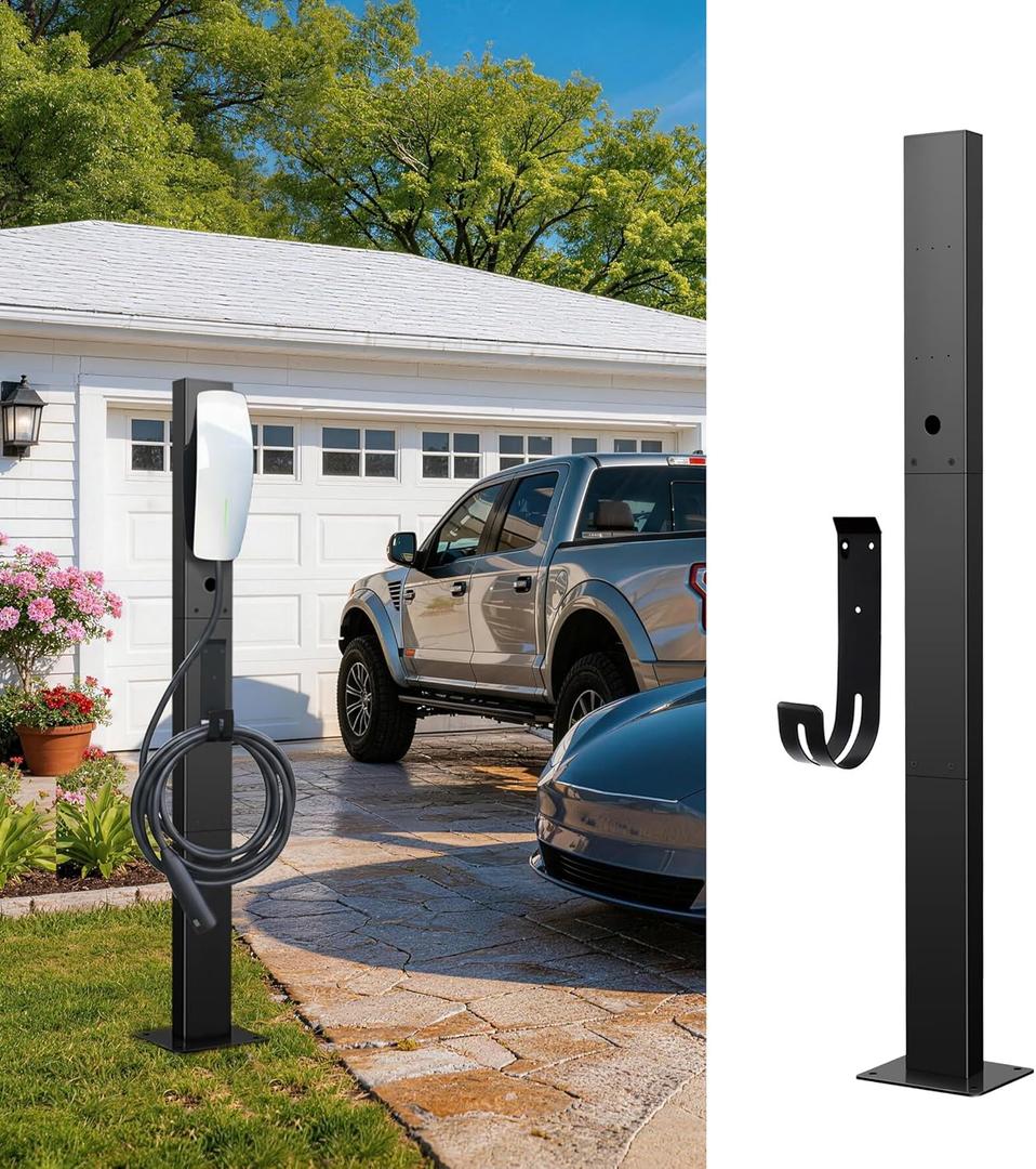 Outdoor EV Charger Pedestal for Tesla & J1772 Charger,Heavy Duty,Corrosion Resistant,Stable,Compact,Easy to Install