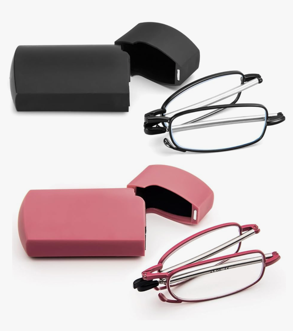 2 Pack Folding Reading Glasses Stainless Steel Mini Anti-Blue Light Blocking Reader for Men Women +2.5
