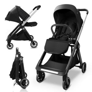 Reversible Baby Stroller, Foldable Toddler Stroller with Reversible Seat, Hidden Foot Cover & Sleep Shade, 4-Wheel Shock- Absorbing, Infant Pram Pushchair for 0-3 Year Old (Max 22KG) (K1-170 Degree)