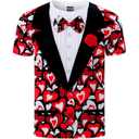 Funny World Men's Holiday Tuxedo T-Shirts Graphic Short Sleeve Novelty Party Costume Top, L/XL Valentine Tuxedo