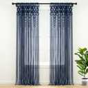 Lush Decor Boho Macrame Textured Cotton Window Curtain Panel Single 40" W x 84" L Navy - Macrame Curtains for Windows, Room Divider, Boho Wall Decor