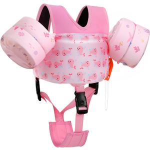MoKo Swim Arm Floatie, Toddler Swim Vest for Kids Cartoon Swimming Water Wings with Crotch Strap, Pool Float Vests Sleeves Shoulder Straps Arm Band for Children, A-Baby Pink Whale, For Kids 13-30 Lbs