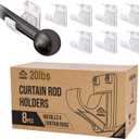 8pcs Heavy Duty Curtain Rod Holders with Wide Hook, 5X Stronger Than Adhesive Curtain Rod Hooks, 20 LBS Tension Curtain Rod Bracket for Wall with Level and Pin Guide, Curtain Wall Mount