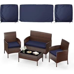 3 Pack of Outdoor Seat Cushion Replacement Set Suitable for 4 Pieces of Wicker Rattan Furniture Terrace Guest Set Sofa Chair (36x18x2, 18x18x2), Only Cover (Navy Blue)