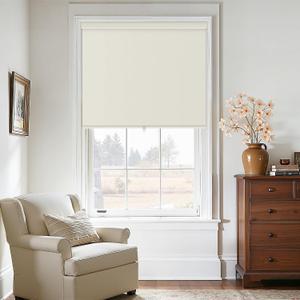 Blackout Roller Shades Cordless Blinds for Indoor Windows, Free-Stop Shades with Valance, Thermal Insulated Linen Fabric UV Protection Cream White Blinds for Home and Office Ivory 36" W x 72" H