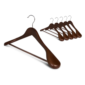 StorageWorks Wooden Hangers 6 Pack, Extra Wide Shoulder Wood Coat Hanger for Coats, Shirts, Jackets, Pants, Suits, Light Walnut Color