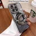 Magnetic Kickstand Case for iPhone 17 Pro with Glitter Lens Protector, Compatible with Magsafe, Luxury Bling Diamond Cover Glitter Rhinestone Phone Case Women (Silver, for iPhone 17 Pro 6.3")