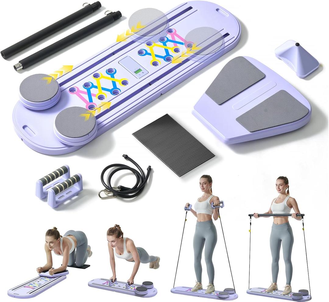 Maksone Pilates Board - 6-in-1 Foldable Pilates Reformer for Home, Purple Pilates Equipment with Sliding Function - Lightweight Core Trainer for Women(Purple)