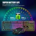 RedThunder K10 Wireless Gaming Keyboard and Mouse Combo, LED Backlit Rechargeable 3800mAh Battery, Mechanical Feel Anti-ghosting Keyboard + 7D 3200DPI Mice for PC Gamer (Black)