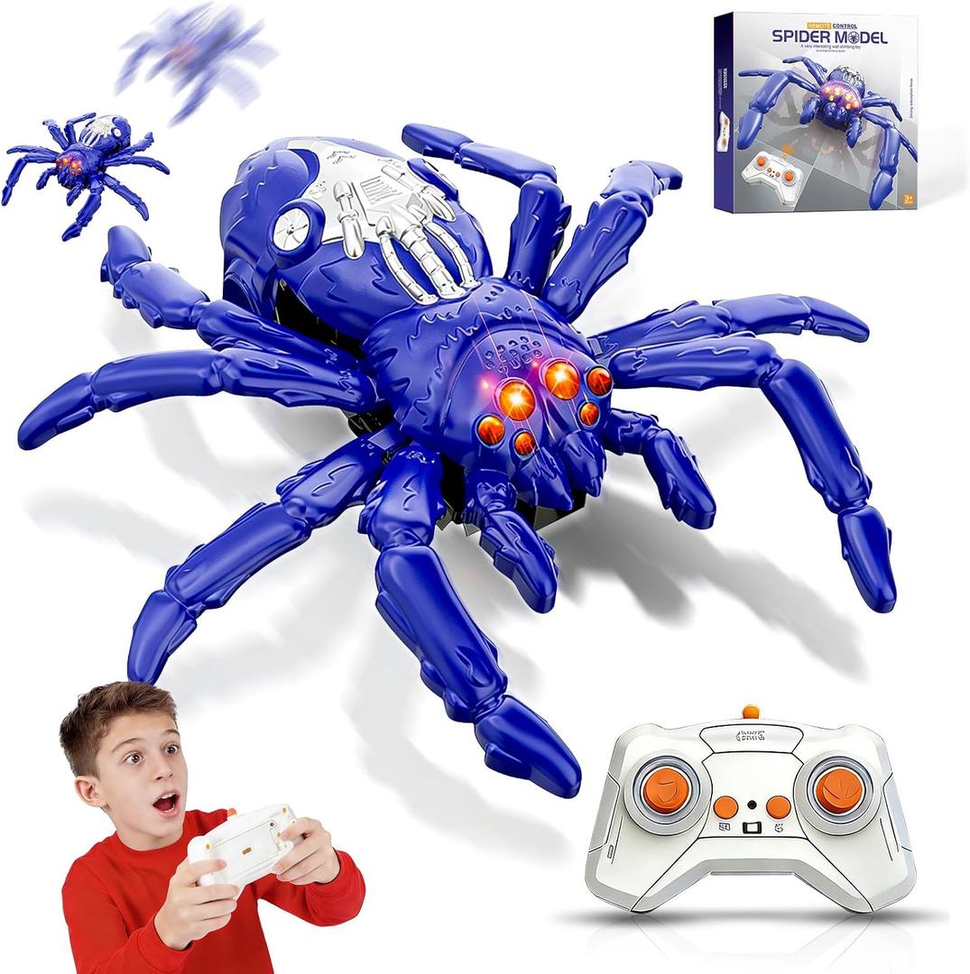 Wall Climbing Spider Remote Control Spider Toy, RC Creepy Crawler with Glowing Eyes for Walls & Ceilings, Prank Halloween Birthday Gift for Kids Boys Girls Ages 3+ (Purple)