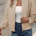 EVALESS Womens Bomber Jacket Coat Casual Stand Collar Zip Up Lightweight Fall Fashion Jackets Outfits with Pockets (Beige, S)