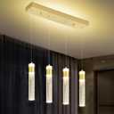 4-Light Gold Pendant Lights Kitchen Island Modern LED Gold Crystal Column Chandeliers Dimmable Crystal Ceiling Light for Dinning Room Living Room 32W