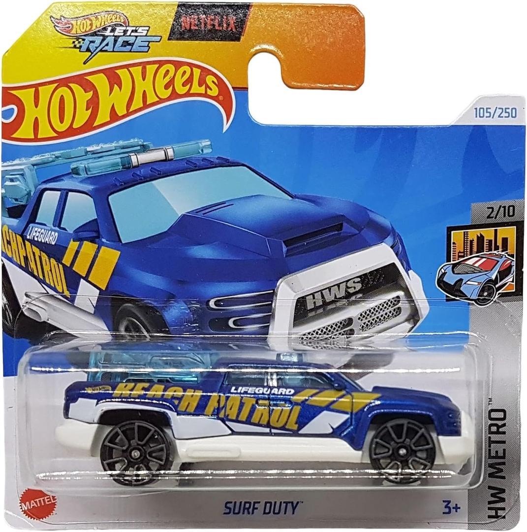 Hot Wheels - Surf Duty - HW Metro 2/10 - HTB14 - Short Card - Beach Patrol - Lifeguard - Netflix Let's Race - Mattel 2024-1:64, Hot Wheels '10 Camaro SS, HW Rescue 3/10 [Orange] 203/250, Hot Wheels Ice Shredder (Red & Blue) 4/5 HW Sports 2023-113/250, Pack of 3