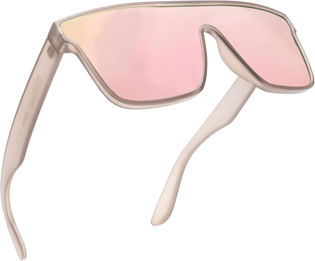 GLINDAR Oversized Square Polarized Sunglasses for Men Women, One Piece Shield Shades UV400 Protection (Grey Frame / Polarized Mirror Pink Lens)