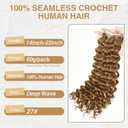 Human Crochet Hair for Black Women 18inch 60g Pre Separated 50 Strands Deep Wave Feather Crochet Human Hair Extensions 27# Invisible Miracle Knots Boho Honey Blonde Crochet Bundles